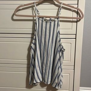 Blue and white striped halter tank top
